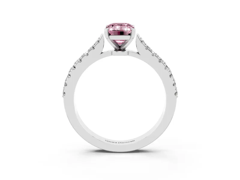 Emerald Cut Pavé Engagement Ring Setting for a Fancy Pink Lab-Grown Diamond | White Gold - Design NV-24454