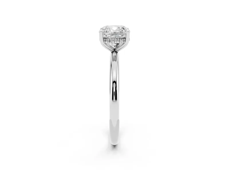Cushion Cut Diamond Solitaire Engagement Ring Set in Silver with Prong Setting and Polished Band