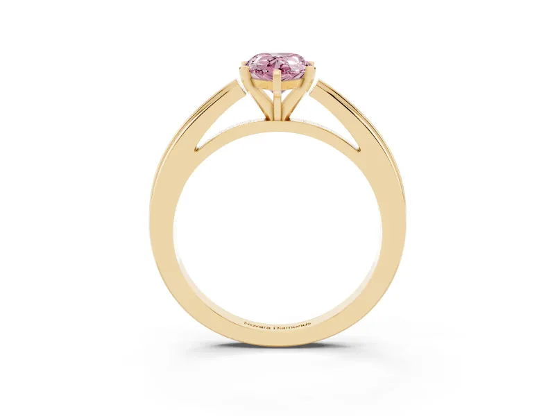Pear-Shaped Solitaire Engagement Ring Setting for a Fancy Pink Lab-Grown Diamond | Stepped Flat Band | Yellow Gold