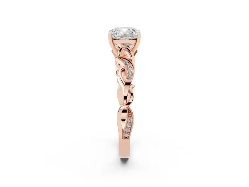 Cushion Cut Vintage Vine Solitaire Engagement Ring Setting | Milgrain Leaves | Rose Gold
