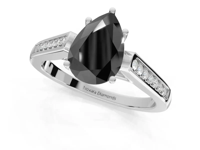 Pear-Shaped Cathedral Solitaire Engagement Ring Setting for a Black Center | White Gold