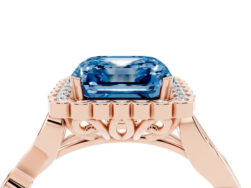 Asscher Cut Leaf Halo Engagement Ring Setting for a Fancy Blue Lab-Grown Diamond | Rose Gold