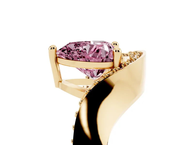Heart-Shaped Bypass Solitaire Engagement Ring Setting for a Fancy Pink Lab-Grown Diamond | Pavé Ribbon | Yellow Gold