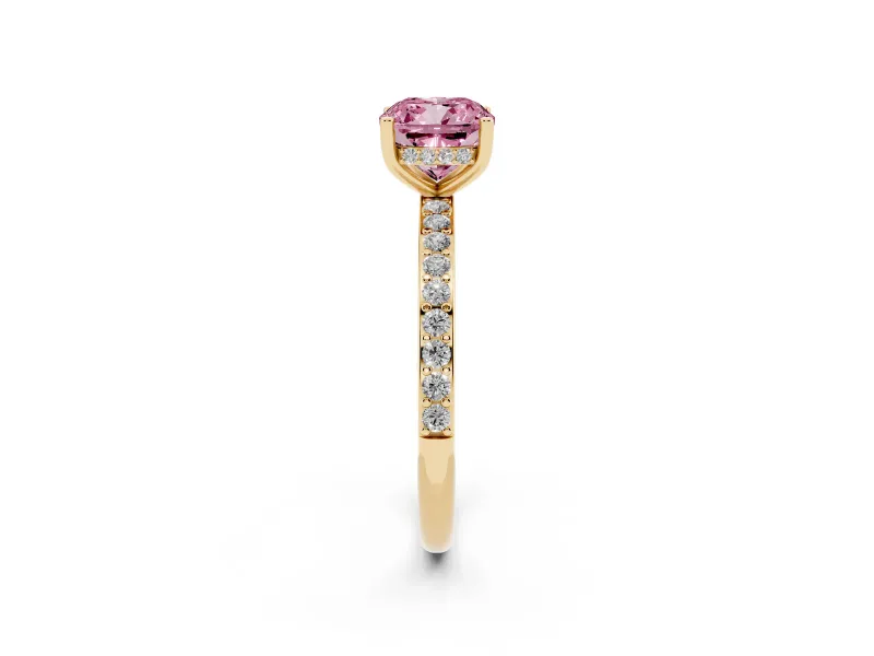 Cushion Cut Hidden Halo Engagement Ring Setting for a Fancy Pink Lab-Grown Diamond | Yellow Gold