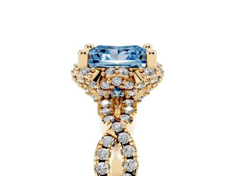 Princess Cut Halo Engagement Ring Setting for a Fancy Blue Lab-Grown Diamond | Yellow Gold - Design NV-24725