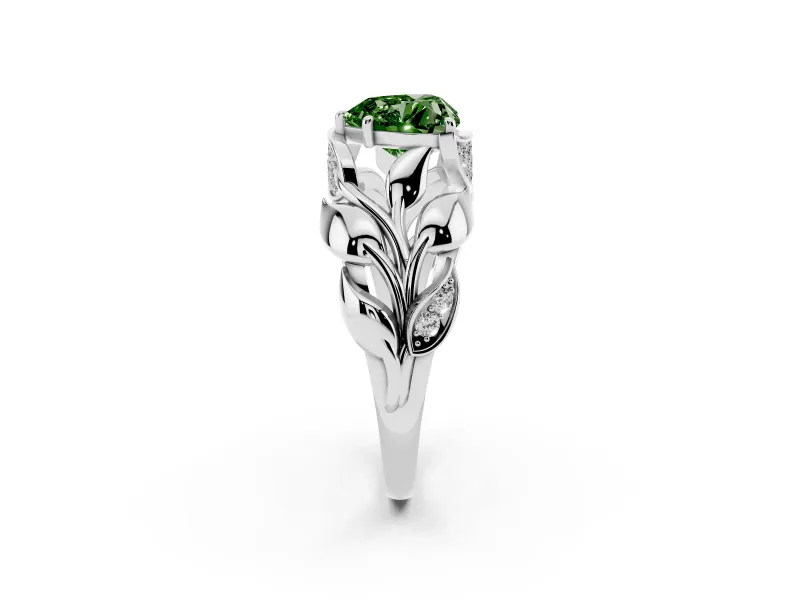 Heart-Shaped Leaf Bypass Engagement Ring Setting for a Fancy Green Lab-Grown Diamond | Platinum