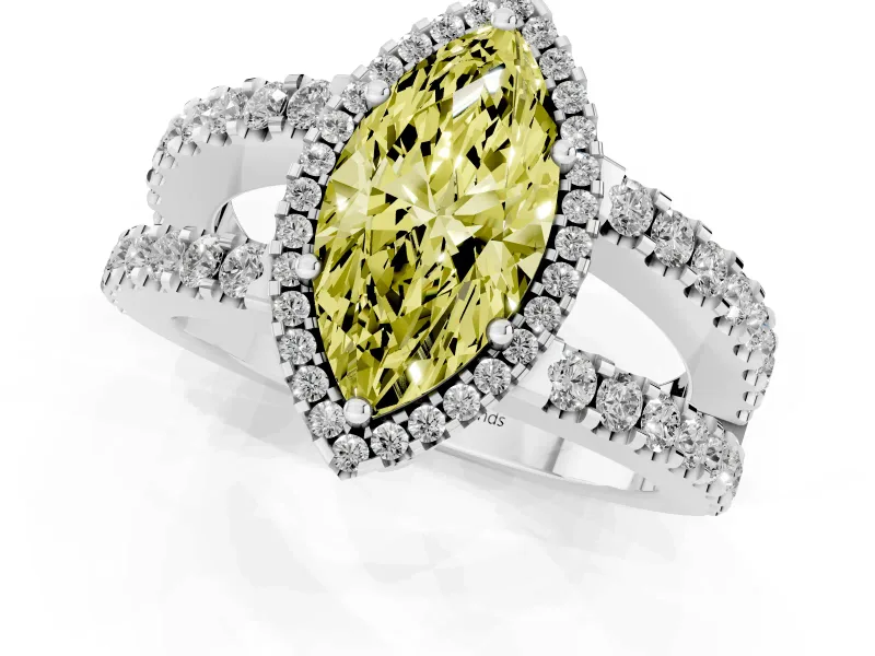 Fancy Yellow Marquise Cut Diamond Halo Ring Set in Silver with Pavé Split Shank and Prong Setting