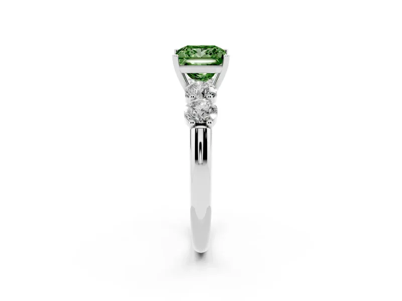 Princess Cut Five Stone Engagement Ring Setting for a Fancy Green Lab-Grown Diamond | Prong Set Side Stones | White Gold