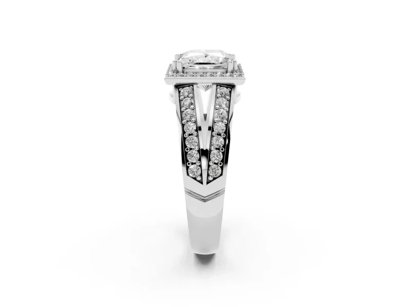 Princess Cut Halo Engagement Ring Setting | Two-Row Pave Split Shank | White Gold