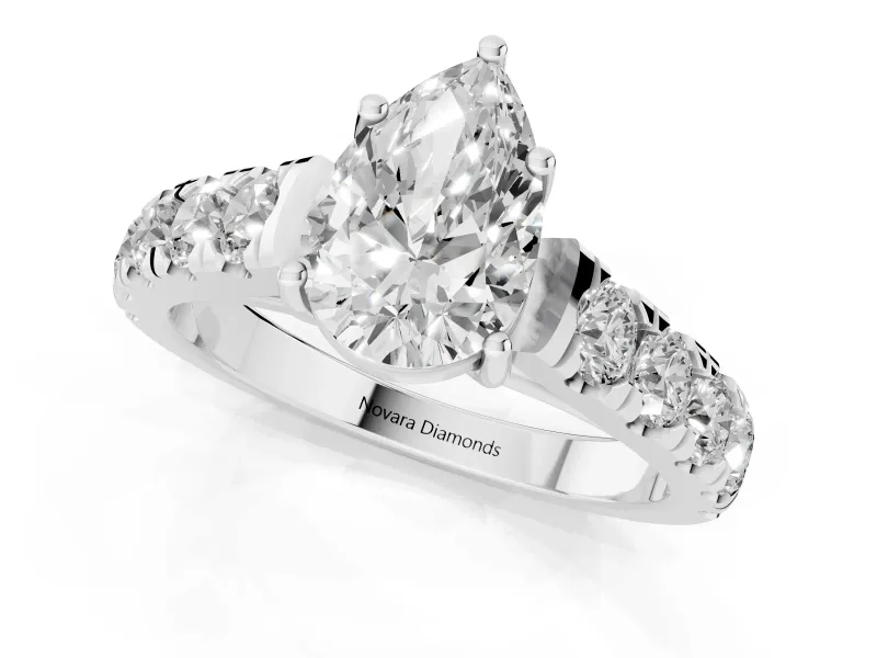 Pear-Shaped Cut-Down Side Stone Engagement Ring Setting | Scalloped Shoulders | Sterling Silver