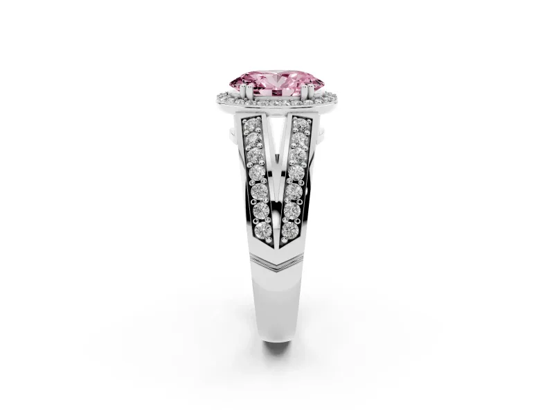 Oval Halo Engagement Ring Setting for a Fancy Pink Lab-Grown Diamond | Split Shank | Platinum