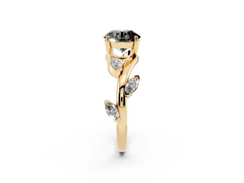 Round Twisted Vine Engagement Ring Setting for a Black Center | Marquise Side Stones | Yellow Gold