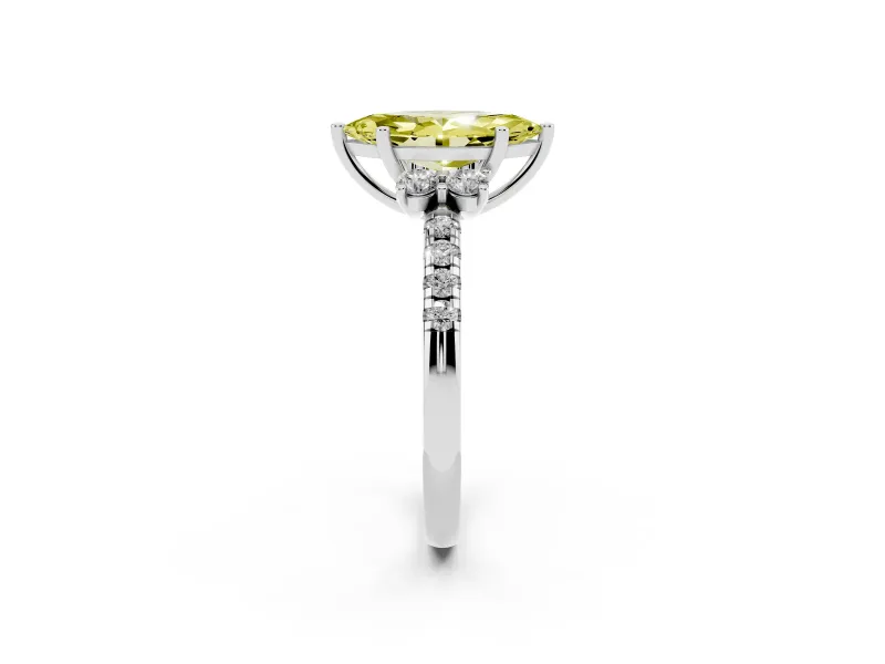 Marquise Side Stone Pave Engagement Ring Setting for a Fancy Yellow Lab-Grown Diamond | Paired Round Accents | Platinum