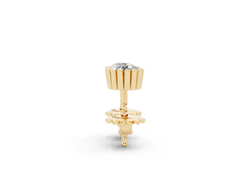 Round Lab-Grown Diamond Scalloped Solitaire Stud Earrings | Beaded Crown Head | Yellow Gold