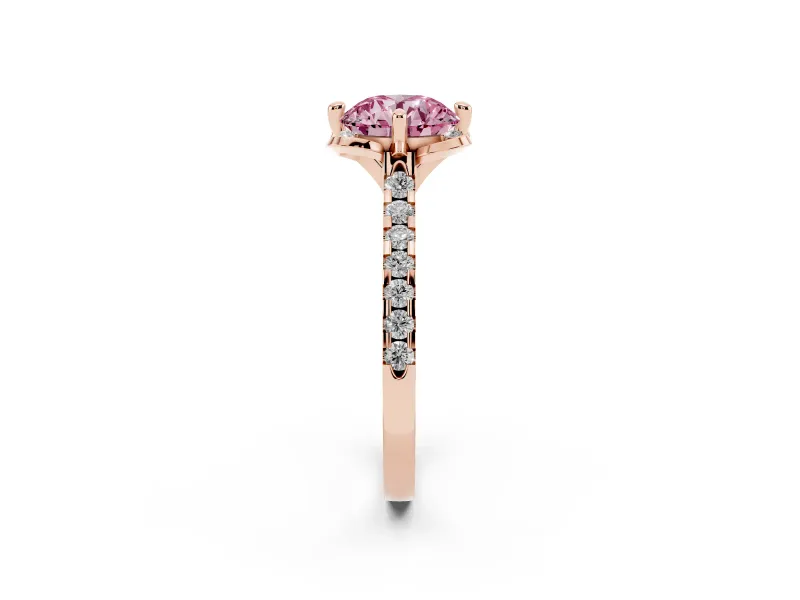 Round Floral Engagement Ring Setting for a Fancy Pink Lab-Grown Diamond | Pavé Band | Rose Gold