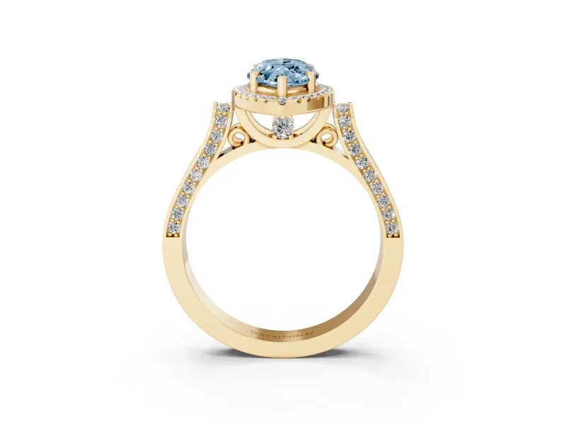 Marquise Halo Engagement Ring Setting for a Fancy Blue Lab-Grown Diamond | Pavé Panel Shoulders | Yellow Gold