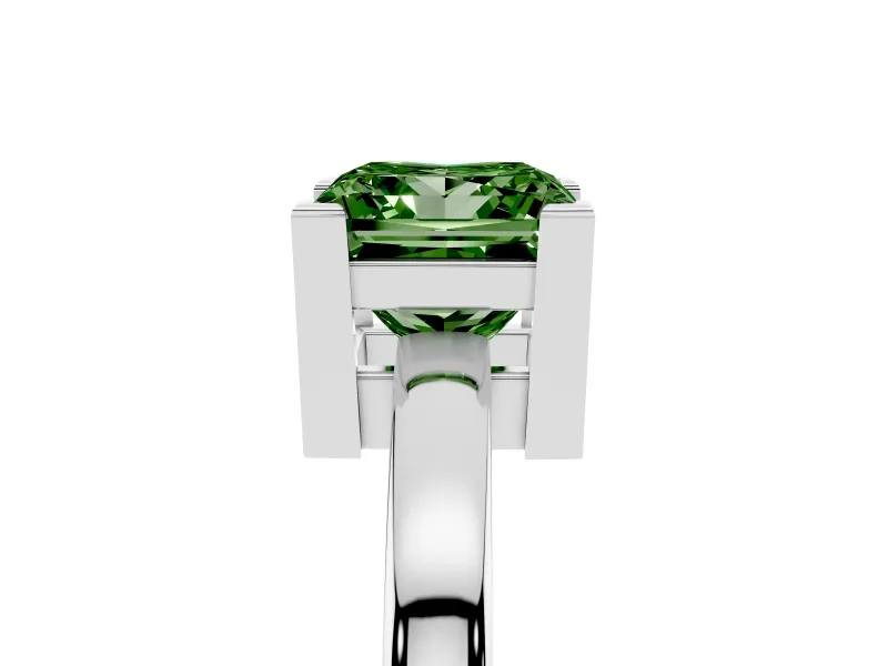 Fancy Green Princess Cut Diamond Solitaire Ring Set in White gold with Prong Head and Smooth Polished Band