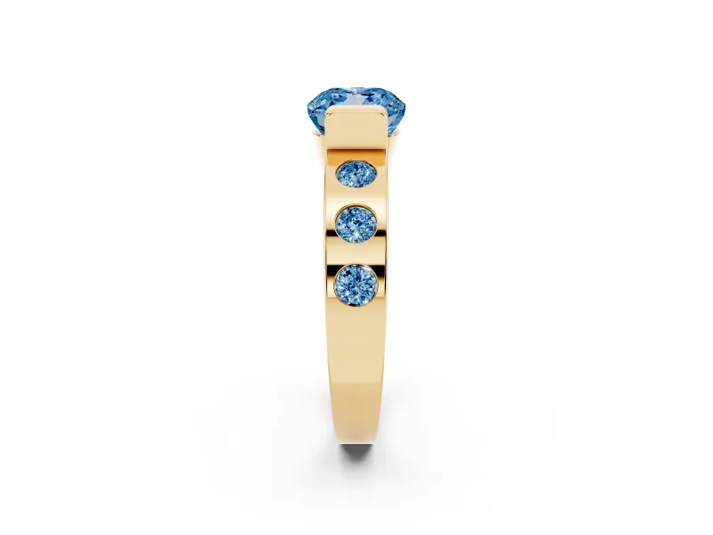 Cushion Cut Tension Style Engagement Ring Setting for a Fancy Blue Lab-Grown Diamond | Yellow Gold