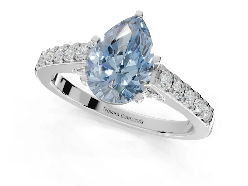 Pear-Shaped Pavé Solitaire Engagement Ring Setting for a Fancy Blue Lab-Grown Diamond | Crossover Gallery | White Gold