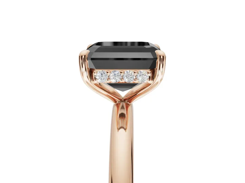 Asscher Cut Hidden Halo Engagement Ring Setting for a Black Center | Thin Plain Band | Rose Gold