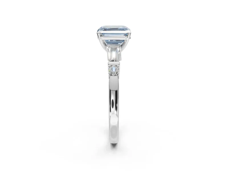 Asscher Cut Tapered Baguette Engagement Ring Setting for a Fancy Blue Lab-Grown Diamond | Platinum