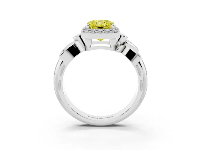 Radiant Cut Floral Halo Engagement Ring Setting for a Fancy Yellow Lab-Grown Diamond | Platinum