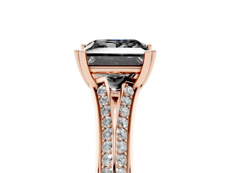Princess Cut Split Shank Engagement Ring Setting for a Black Center | Pavé Band | Rose Gold