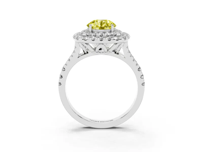 Round Halo Split Shank Engagement Ring Setting for a Fancy Yellow Lab-Grown Diamond | Pavé Strands | Sterling Silver