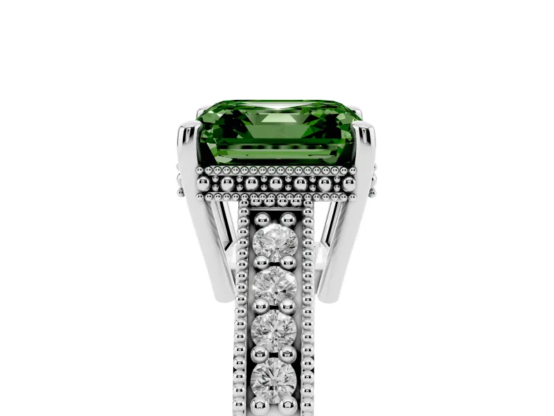 Asscher Cut Engraved Engagement Ring Setting for a Fancy Green Lab-Grown Diamond | White Gold