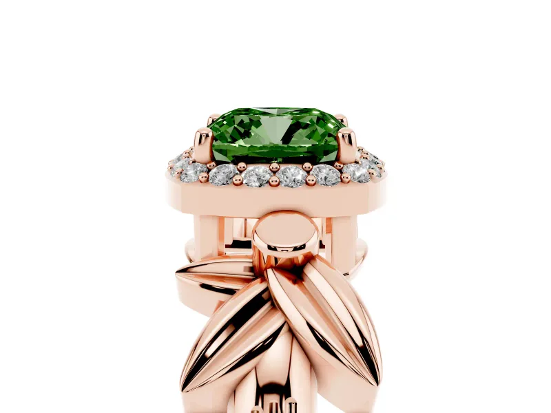 Cushion Cut Floral Halo Engagement Ring Setting for a Fancy Green Lab-Grown Diamond | Rose Gold