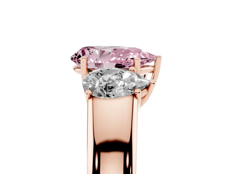 Pear-Shaped 3 Stone Engagement Ring Setting for a Fancy Pink Lab-Grown Diamond | Rose Gold