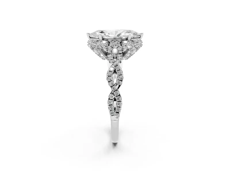 Marquise Milgrain Halo Engagement Ring Setting | Graduated Shoulders | Sterling Silver