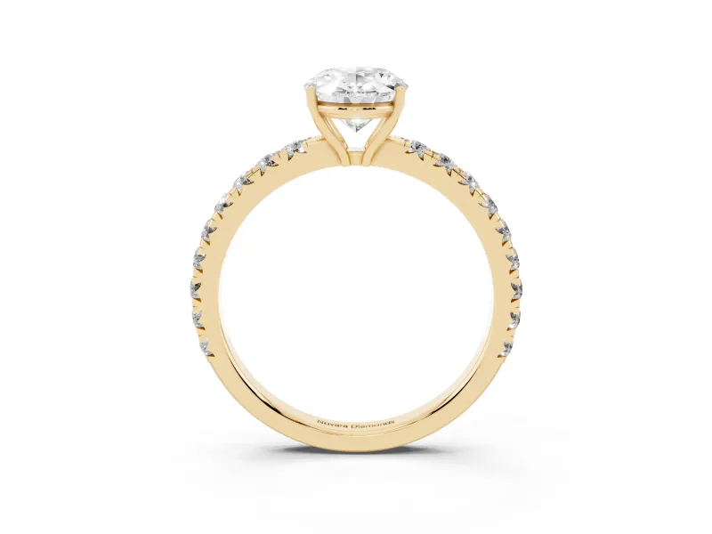 Oval Pave Engagement Ring Setting | Shared Prong Band | Yellow Gold