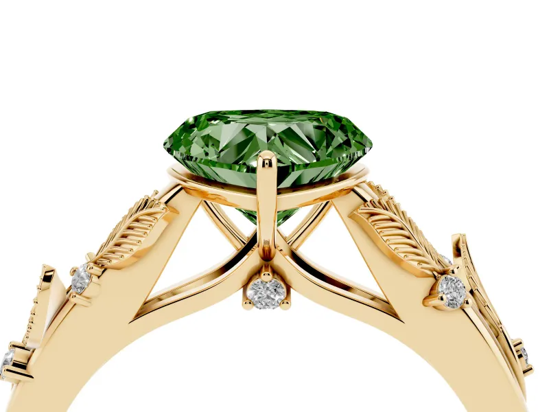 Heart-Shaped Leaf Engagement Ring Setting for a Fancy Green Lab-Grown Diamond | Yellow Gold