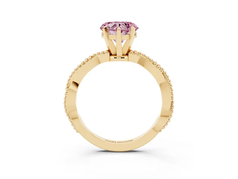 Heart-Shaped Twisted Engagement Ring Setting for a Fancy Pink Lab-Grown Diamond | Beaded Twist | Yellow Gold