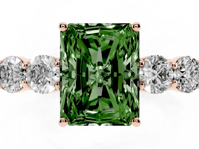 Radiant Cut 5 Stone Engagement Ring Setting for a Fancy Green Lab-Grown Diamond | Rose Gold