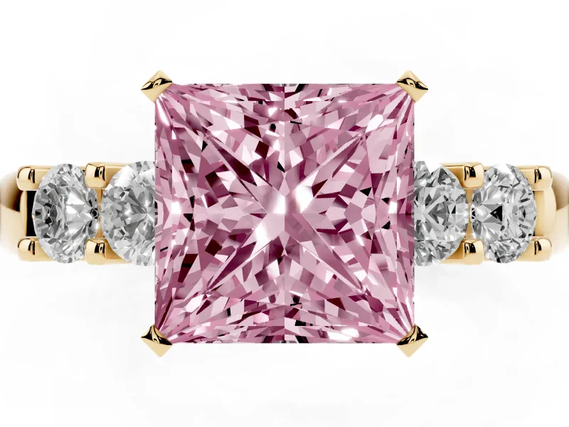Princess Cut Five Stone Engagement Ring Setting for a Fancy Pink Lab-Grown Diamond | Yellow Gold