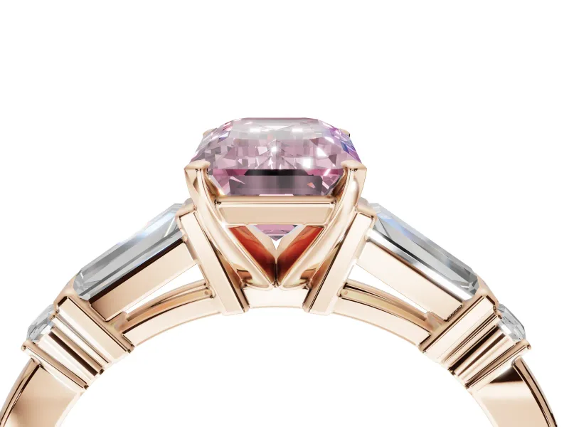 Emerald Cut Tapered Baguette Engagement Ring Setting for a Fancy Pink Lab-Grown Diamond | Rose Gold