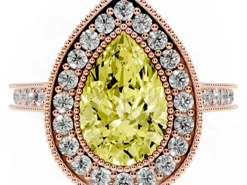 Pear-Shaped Vintage Milgrain Halo Engagement Ring Setting for a Fancy Yellow Lab-Grown Diamond | Bezel Head | Rose Gold