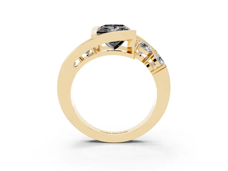 Princess Cut Bezel Bypass Engagement Ring Setting for a Black Center | Yellow Gold