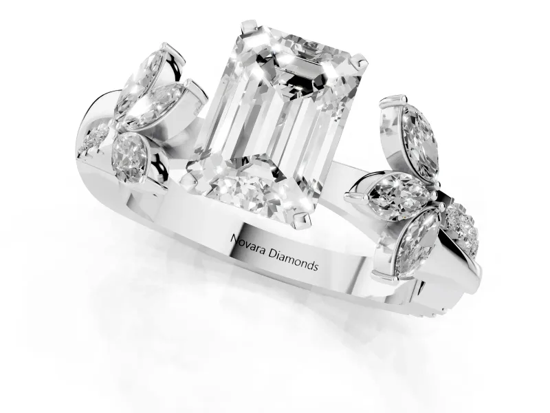 Emerald Cut Floral Vine Engagement Ring Setting | Sterling Silver