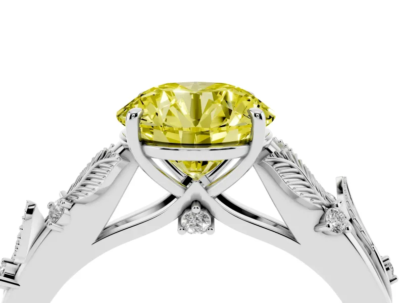Round Leaf Solitaire Engagement Ring Setting for a Fancy Yellow Lab-Grown Diamond | Sterling Silver