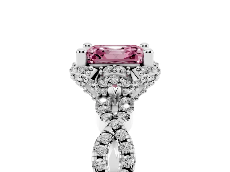 Asscher Cut Milgrain Halo Engagement Ring Setting for a Fancy Pink Lab-Grown Diamond | Graduated Shoulders | White Gold
