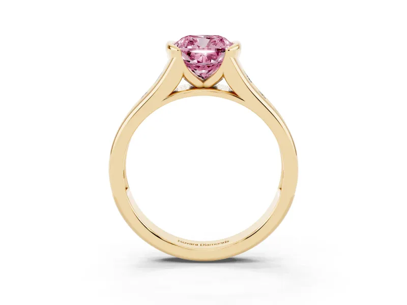 Cushion Cut Half Bezel Engagement Ring Setting for a Fancy Pink Lab-Grown Diamond | Yellow Gold