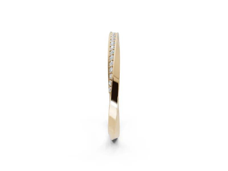 Round Lab-Grown Diamond Pavé Ribbon Twist Wedding Band | Polished Turn | Yellow Gold