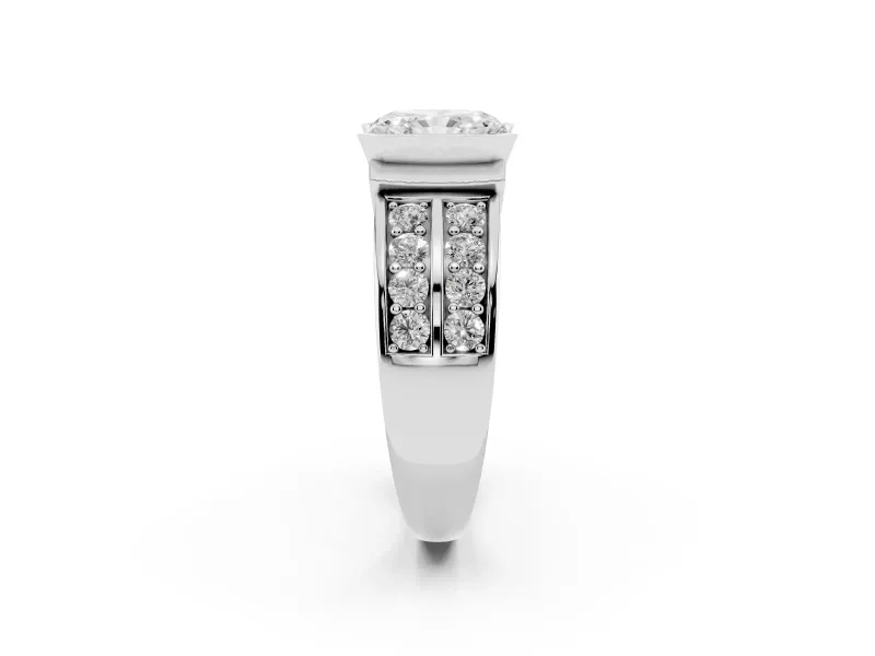 Radiant Cut Half Bezel Engagement Ring Setting | Double Row Channel Band | Sterling Silver