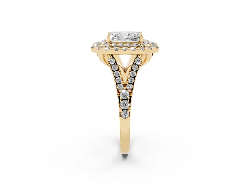 Radiant Cut Halo Split Shank Engagement Ring Setting | Yellow Gold