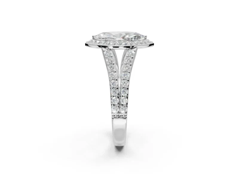 Marquise Halo Pavé Engagement Ring Setting | Narrow Split Shank | White Gold