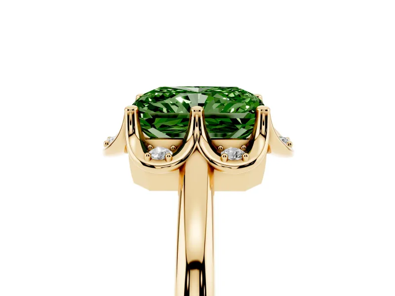 Radiant Cut Petal Halo Engagement Ring Setting for a Fancy Green Lab-Grown Diamond | Yellow Gold