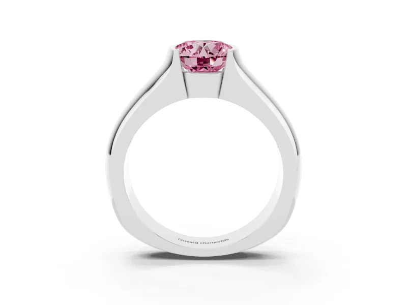 Round Half Bezel Solitaire Engagement Ring Setting for a Fancy Pink Lab-Grown Diamond | Wide Band | Sterling Silver